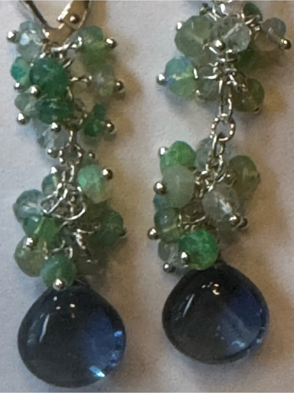 Blue Teardrop & Green Cluster Drop Earrings - Women Jewelry - Picture 3 of 3